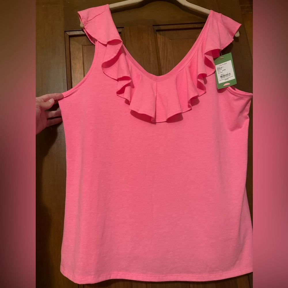 Lilly Pulitzer Vibrant Pink Ruffle Alessa Tank Top NWT